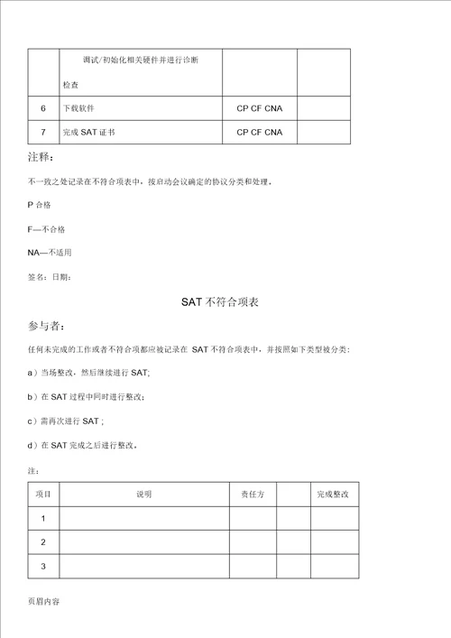 现场验收测试SAT检验表格模板