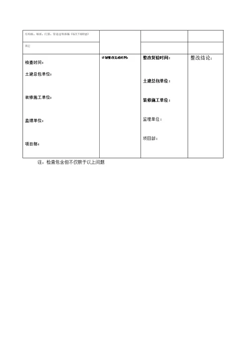 土建、装修施工场地交接问题排查表一户一表