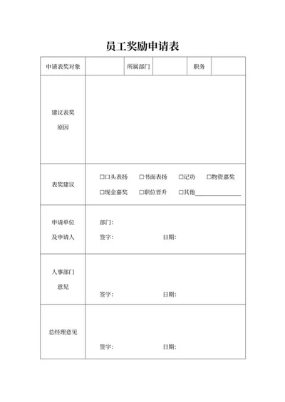 员工部门奖励申请表word模板
