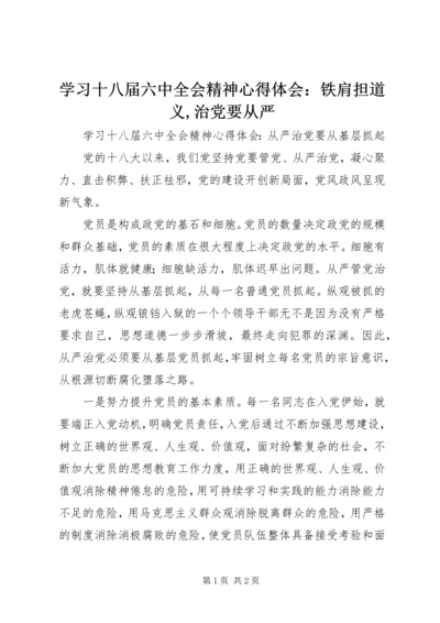 学习十八届六中全会精神心得体会：铁肩担道义,治党要从严 (2).docx