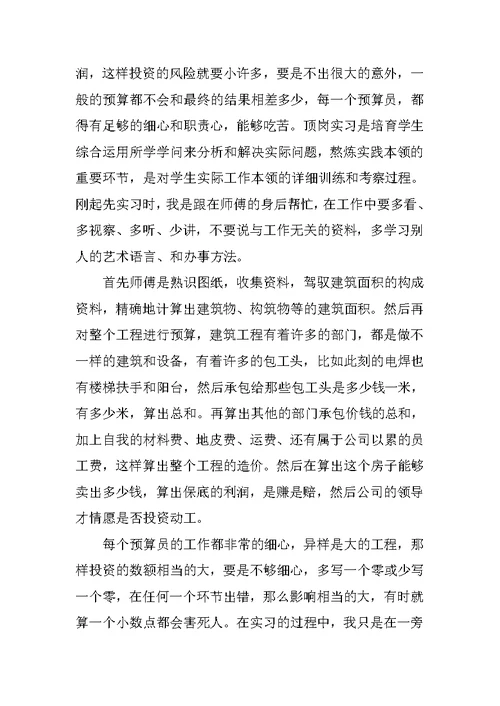 预算员实习心得体会600字