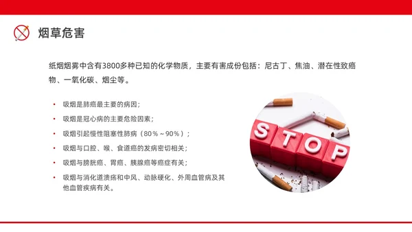 红色水彩简约商务控烟企业培训PPT课件禁烟