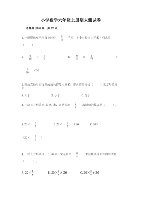 小学数学六年级上册期末测试卷附参考答案【达标题】.docx