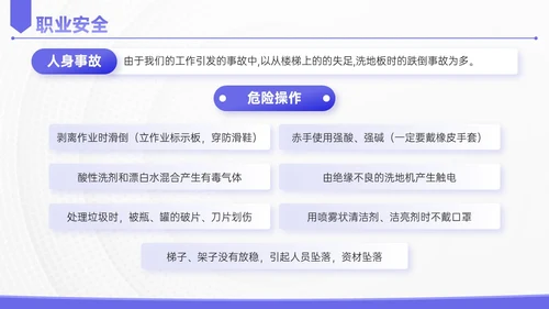 蓝紫色简约插画保洁实操培训PPT模板
