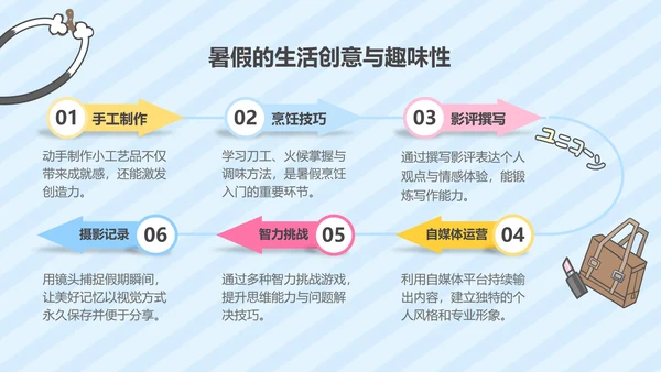 蓝色卡通风暑假生活ppt模版