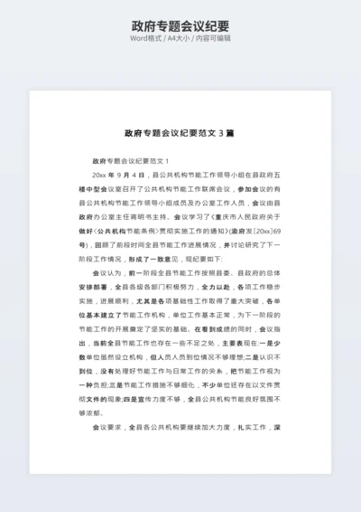 政府专题会议纪要