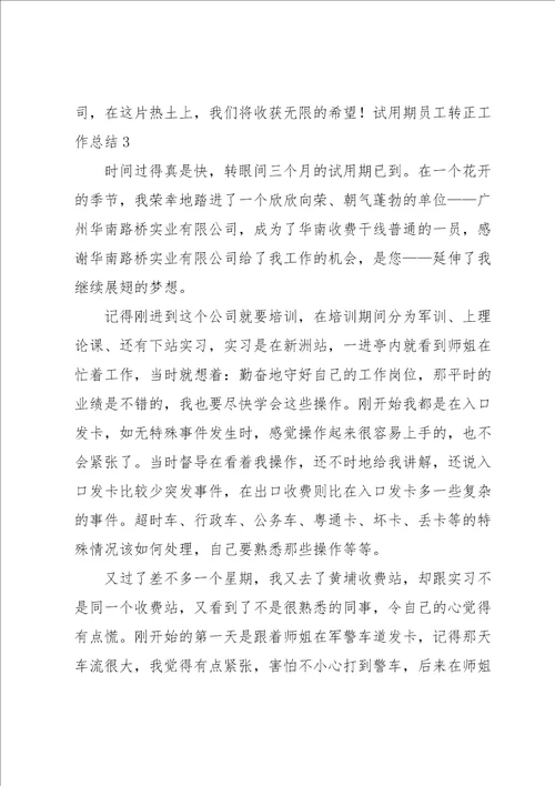 试用期员工转正工作总结合集15篇