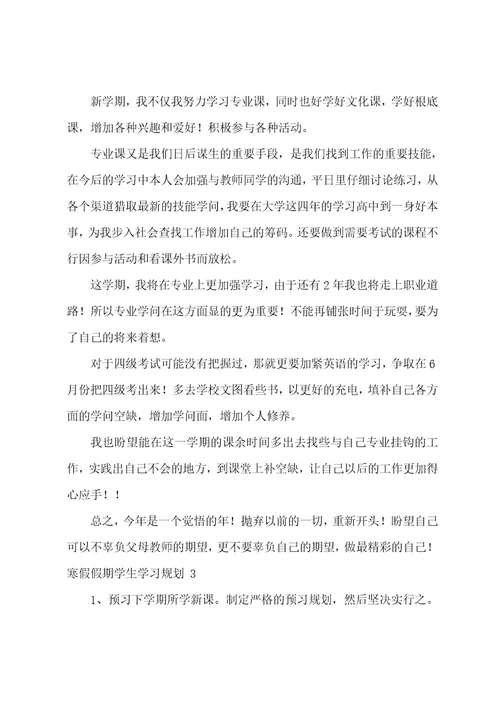 寒假假期学生学习计划