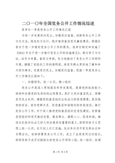 二○一○年全国党务公开工作情况综述.docx