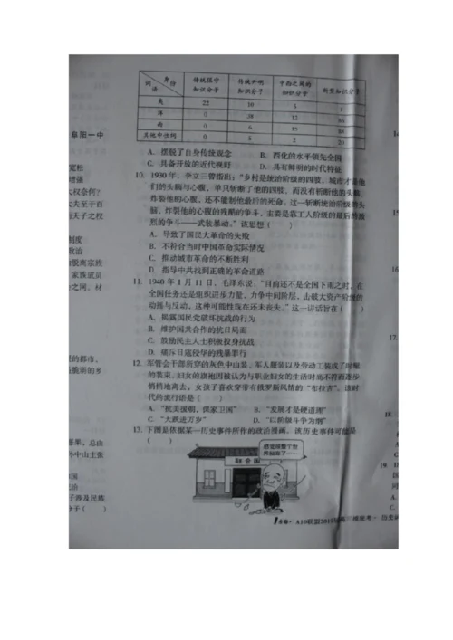 安徽省A10联盟2019届高三摸底考试(8月)历史试卷.docx