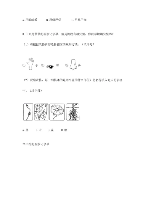 教科版科学一年级上册第一单元《植物》测试卷含答案（达标题）