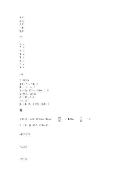 小学六年级数学摸底考试题（模拟题）.docx