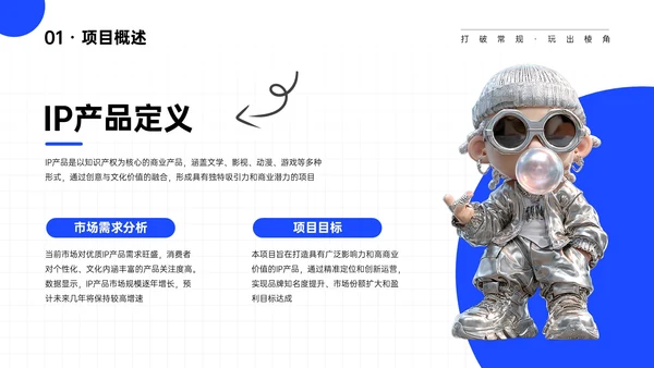 蓝白色简约IP产品商业计划书PPT模板