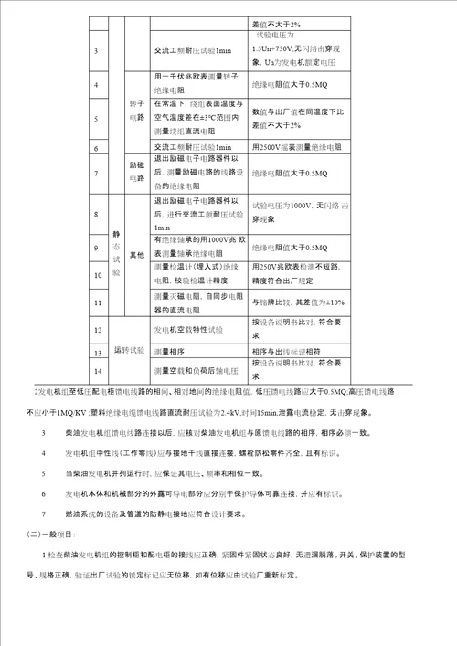 柴油发电机组安装施工方案