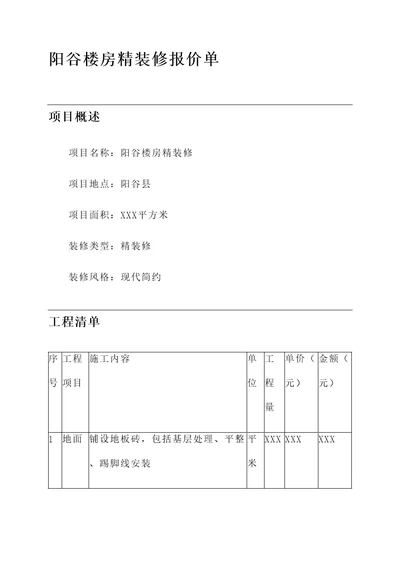 阳谷楼房精装修报价单