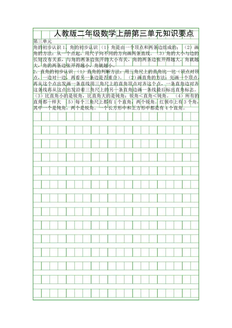 人教版二年级数学上册第三单元知识要点.docx