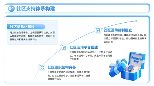 蓝色3D卡通父亲节社区活动亲子互动与家庭和谐PPT模板