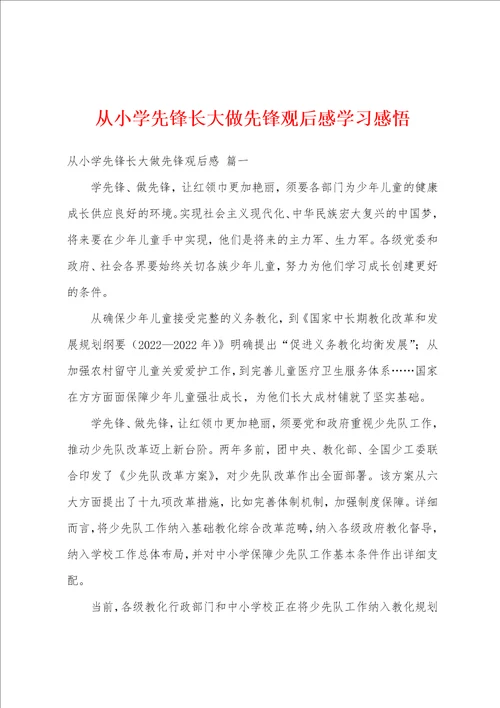 从小学先锋长大做先锋观后感学习感悟