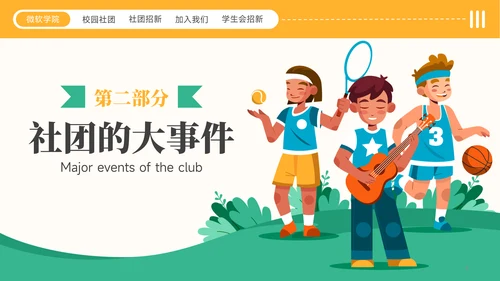 黄绿色插画风社团招新社团介绍通用模板PPT模板
