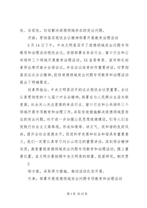 各地落实全国道德领域突出问题专项教育和治理视讯会议精神.docx