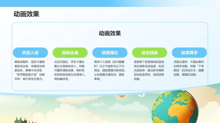 蓝色卡通风新学期小学生自我介绍PPT模板