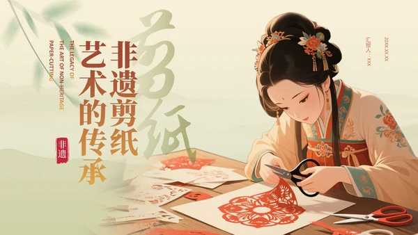 绿色中国风非遗剪纸艺术PPT模板