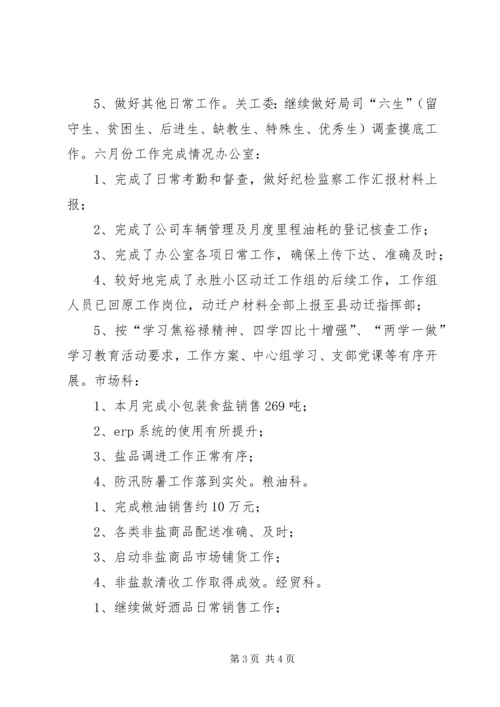 盐务局6月份工作总结及7月工作计划.docx