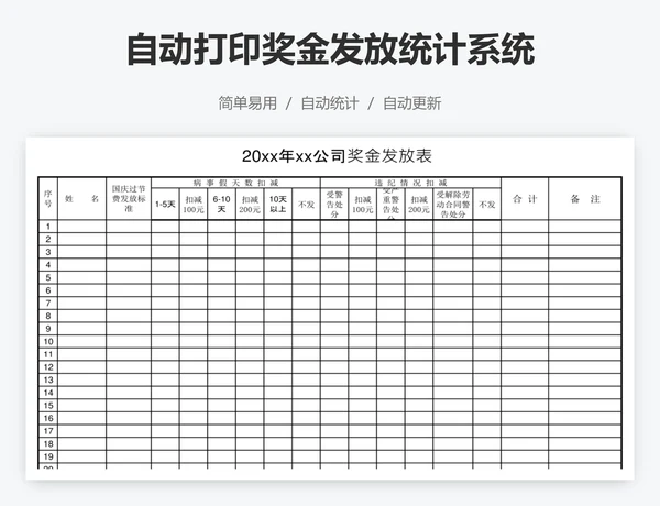 自动打印奖金发放统计系统