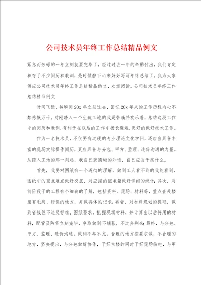 公司技术员年终工作总结精品例文