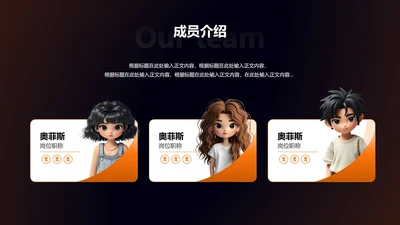 橙色未来科技风简约团队成员介绍三项关系页PPT模板