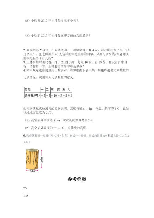 小学六年级数学摸底考试题及参考答案（研优卷）.docx