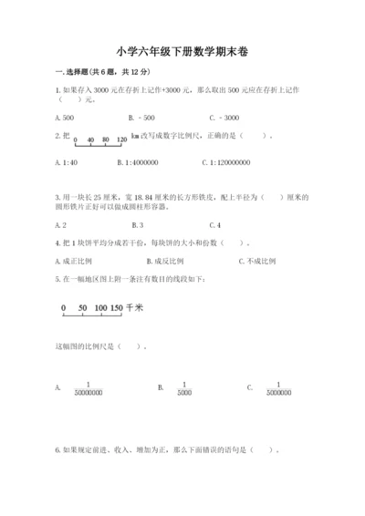 小学六年级下册数学期末卷精品（巩固）.docx
