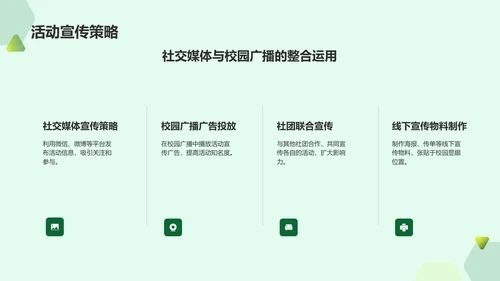 绿色简约大学社团招新活动策划PPT模板