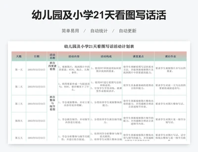 幼儿园及小学21天看图写话活动计划表