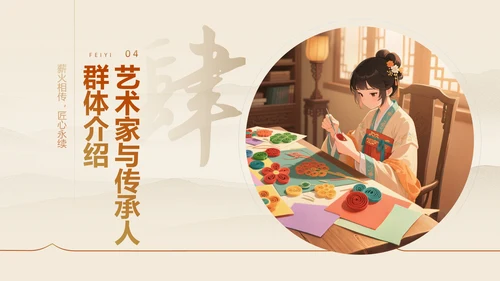 黄色国风非遗衍纸技艺赏析PPT模板