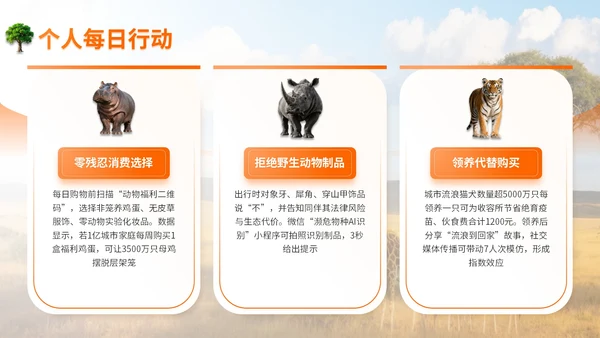 橙色世界动物日志愿者科普PPT模板