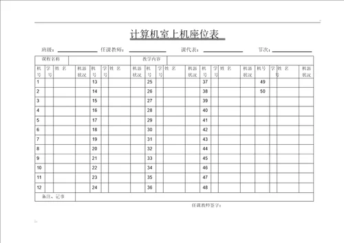 计算机室使用登记表