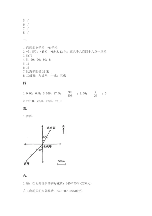 人教版六年级数学小升初试卷【夺分金卷】.docx