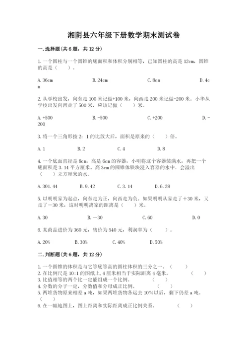 湘阴县六年级下册数学期末测试卷精品带答案.docx