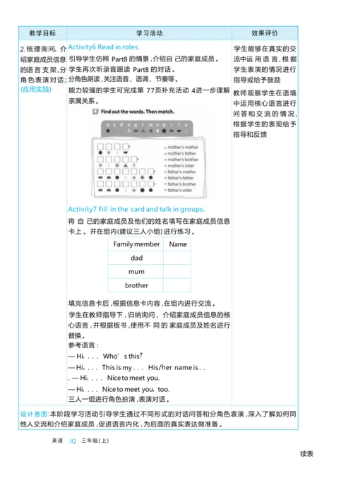 Unit 6 Meet my family单元整体教学设计5课时