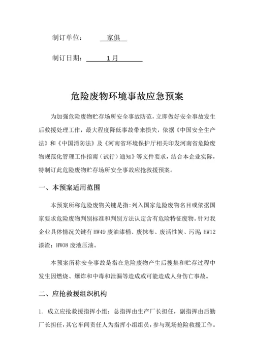 家具厂危险废物环境事故应急专题预案.docx