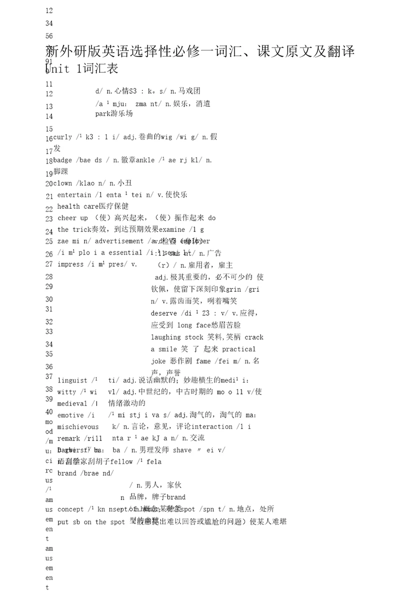 新外研版英语选择性必修一词汇、课文原文及翻译