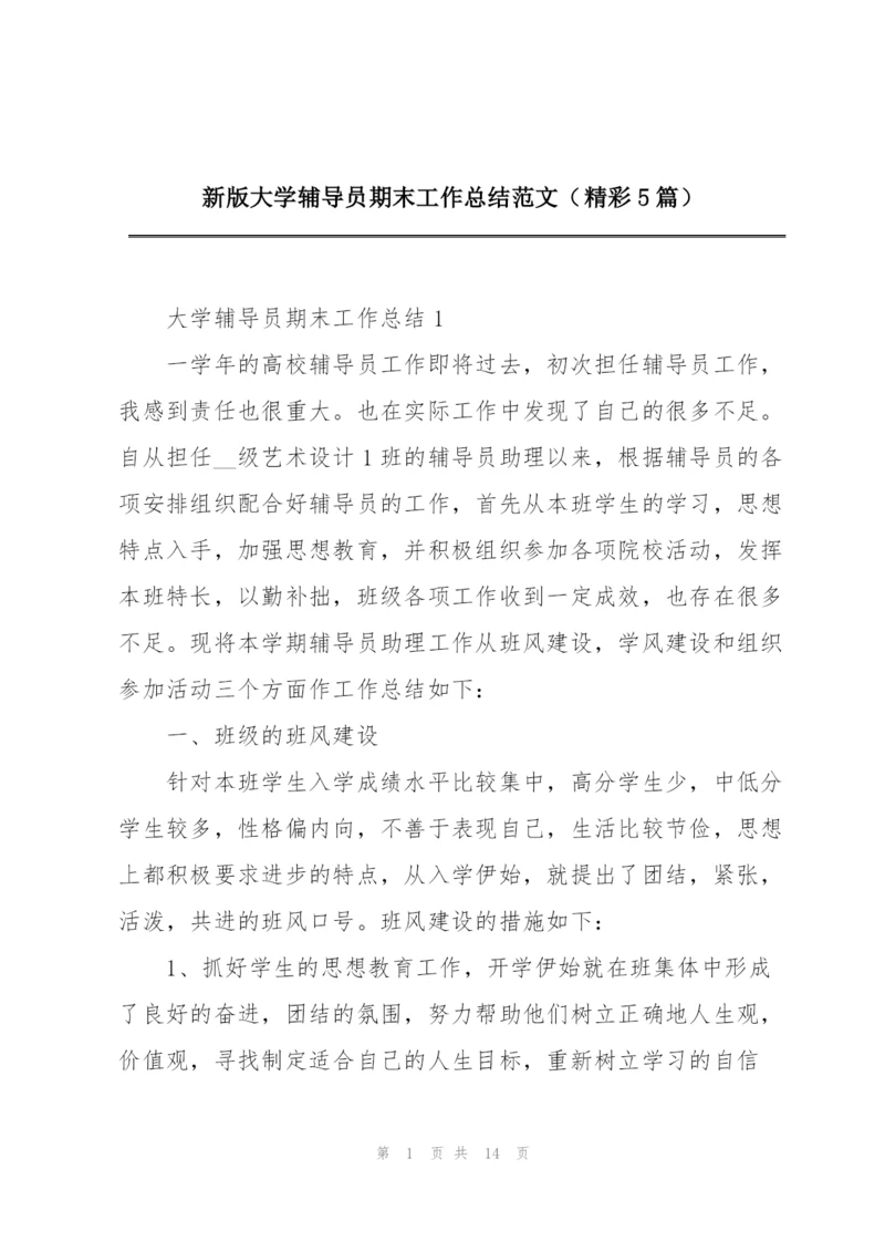 新版大学辅导员期末工作总结范文（精彩5篇）.docx