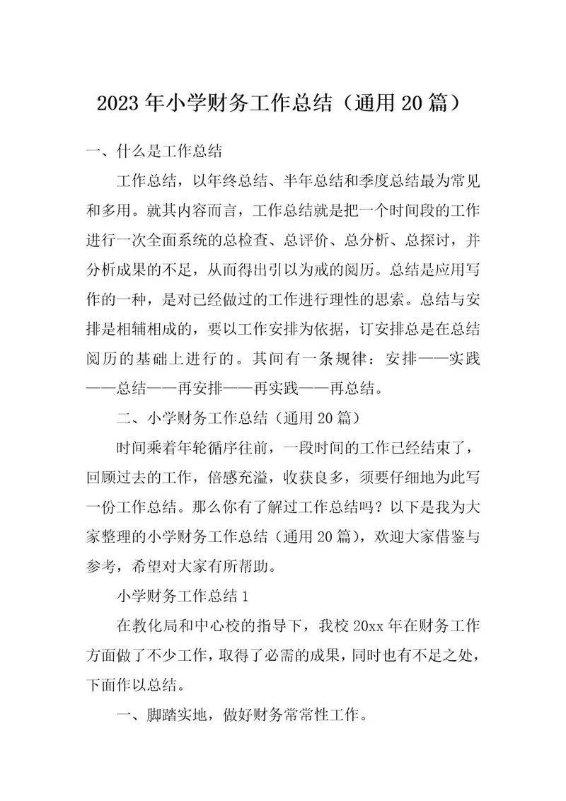 2023年小学财务工作总结（通用20篇）