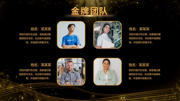 黑金酷炫金牌团队成员介绍PPT模板