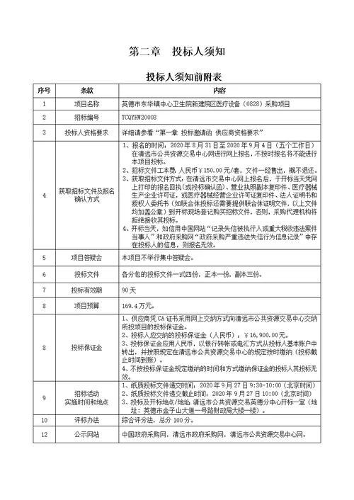 东华镇中心卫生院新建院区医疗设备0828采购项目招标文件