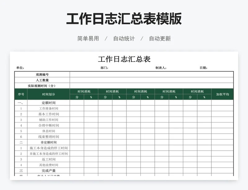 工作日志汇总表模版