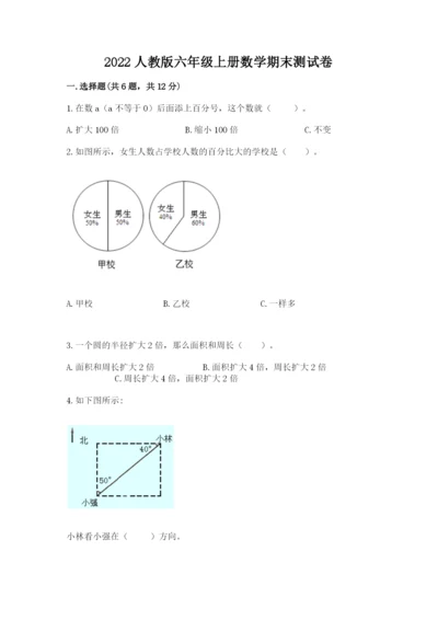 2022人教版六年级上册数学期末测试卷有答案解析.docx