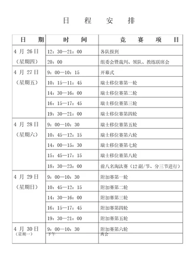 日程安排doc中国桥牌网