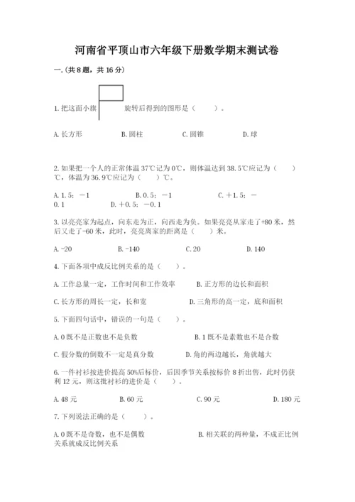 河南省平顶山市六年级下册数学期末测试卷完整答案.docx